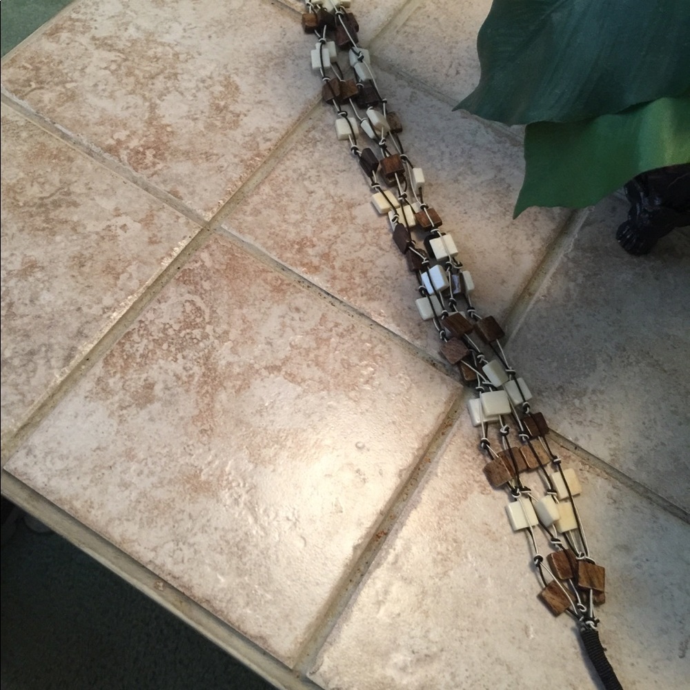 Multi strand brown and cream square tile necklace - Picture 4 of 5